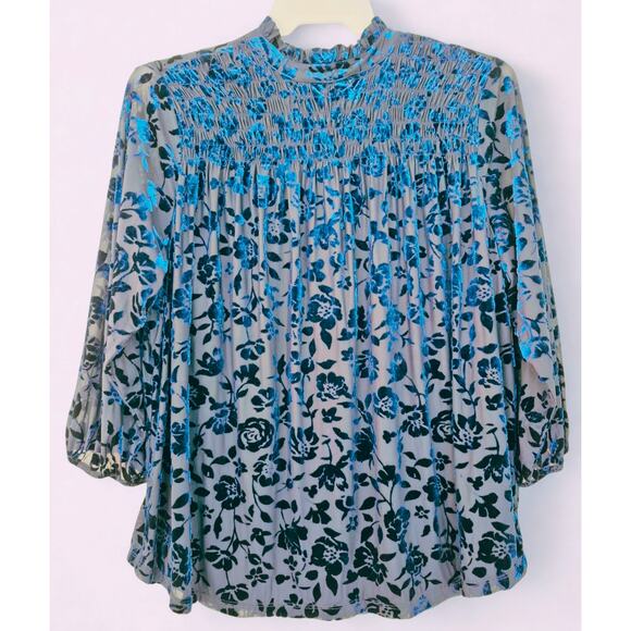 Laurie Felt Womans Top Sz L Dark Blue Burnout Velvet Fairy Whimsigoth Romantic - Picture 1 of 9